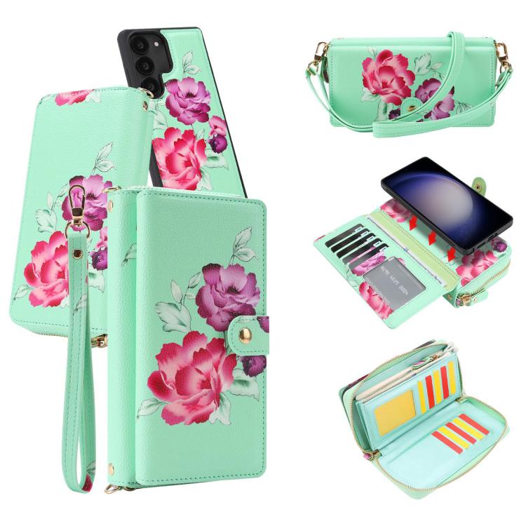 Portafoglio multifunzionale con cerniera e fibbia a forma di fiore tracolla, custodia per telefono in pelle vegana, For Samsung Galaxy S23 5G