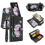 Portafoglio multifunzionale con cerniera e fibbia a forma di fiore tracolla, custodia per telefono in pelle vegana, For Samsung Galaxy S24+ 5G, For Samsung Galaxy S24 5G, For Samsung Galaxy S23 Ultra 5G, For Samsung Galaxy S23+ 5G