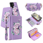Portafoglio multifunzionale con cerniera e fibbia a forma di fiore tracolla, custodia per telefono in pelle vegana, For Samsung Galaxy S24+ 5G, For Samsung Galaxy S24 5G, For Samsung Galaxy S23 Ultra 5G, For Samsung Galaxy S23+ 5G