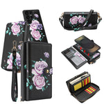 Portafoglio multifunzionale con cerniera e fibbia a forma di fiore tracolla, custodia per telefono in pelle vegana, For Samsung Galaxy S25 5G, For Samsung Galaxy S25+ 5G, For Samsung Galaxy S25 Ultra 5G, For Samsung Galaxy S24 Ultra 5G