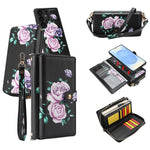 Portafoglio multifunzionale con cerniera e fibbia a forma di fiore tracolla, custodia per telefono in pelle vegana, For Samsung Galaxy S25 5G, For Samsung Galaxy S25+ 5G, For Samsung Galaxy S25 Ultra 5G, For Samsung Galaxy S24 Ultra 5G