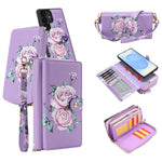 Portafoglio multifunzionale con cerniera e fibbia a forma di fiore tracolla, custodia per telefono in pelle vegana, For Samsung Galaxy S25 5G, For Samsung Galaxy S25+ 5G, For Samsung Galaxy S25 Ultra 5G, For Samsung Galaxy S24 Ultra 5G