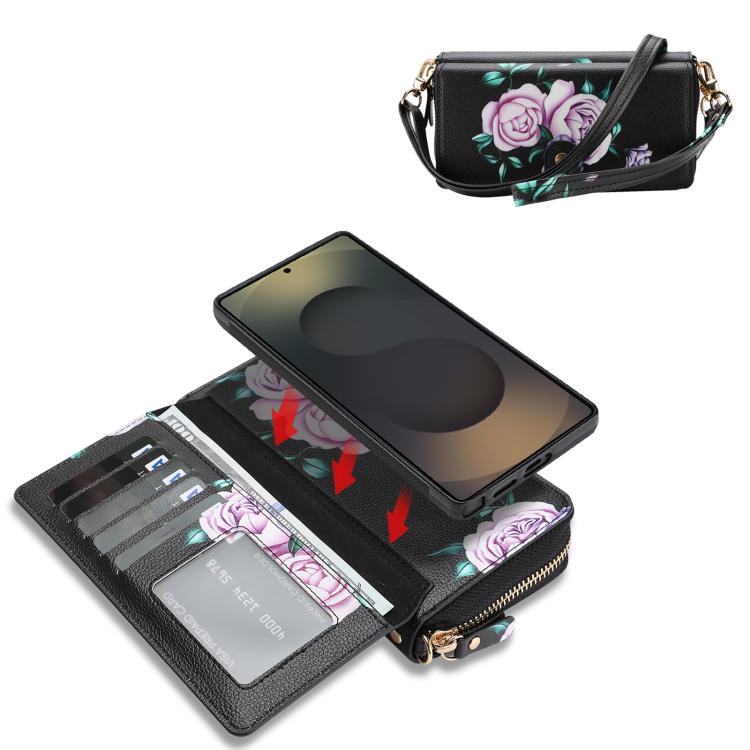 Portafoglio multifunzionale con cerniera e fibbia a forma di fiore tracolla, custodia per telefono in pelle vegana, For Samsung Galaxy S23 5G