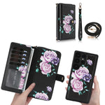 Portafoglio multifunzionale con cerniera e fibbia a forma di fiore tracolla, custodia per telefono in pelle vegana, For Samsung Galaxy S24+ 5G, For Samsung Galaxy S24 5G, For Samsung Galaxy S23 Ultra 5G, For Samsung Galaxy S23+ 5G