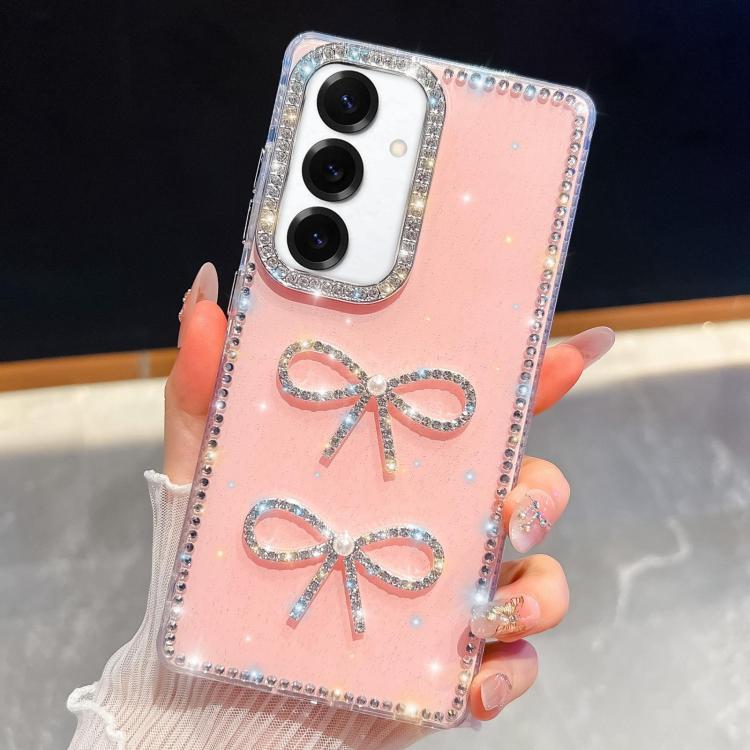 Custodia per telefono antiurto con doppio fiocco e glitter di diamanti, For Samsung Galaxy S25 5G, For Samsung Galaxy S25+ 5G, For Samsung Galaxy S25 Ultra 5G, For Samsung Galaxy A16 5G