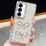 Custodia per telefono antiurto con doppio fiocco e glitter di diamanti, For Samsung Galaxy S24 FE 5G, For Samsung Galaxy A15 5G, For Samsung Galaxy A55 5G, For Samsung Galaxy A35 5G