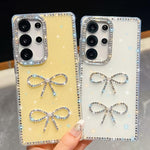 Custodia per telefono antiurto con doppio fiocco e glitter di diamanti, For Samsung Galaxy S24 Ultra 5G, For Samsung Galaxy S24+ 5G, For Samsung Galaxy S24 5G, For Samsung Galaxy S23 Ultra 5G