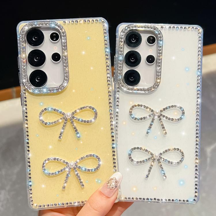 Custodia per telefono antiurto con doppio fiocco e glitter di diamanti, For Samsung Galaxy S24 Ultra 5G, For Samsung Galaxy S24+ 5G, For Samsung Galaxy S24 5G, For Samsung Galaxy S23 Ultra 5G