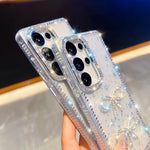 Custodia per telefono antiurto con doppio fiocco e glitter di diamanti, For Samsung Galaxy S24 FE 5G, For Samsung Galaxy A15 5G, For Samsung Galaxy A55 5G, For Samsung Galaxy A35 5G