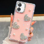 Custodia per telefono antiurto con cuore di perle e glitter di diamanti, con quattro angoli rinforzati., For Samsung Galaxy S26+ 5G, For Samsung Galaxy S26 Ultra 5G, For Samsung Galaxy S26 5G, For Samsung Galaxy A07 5G