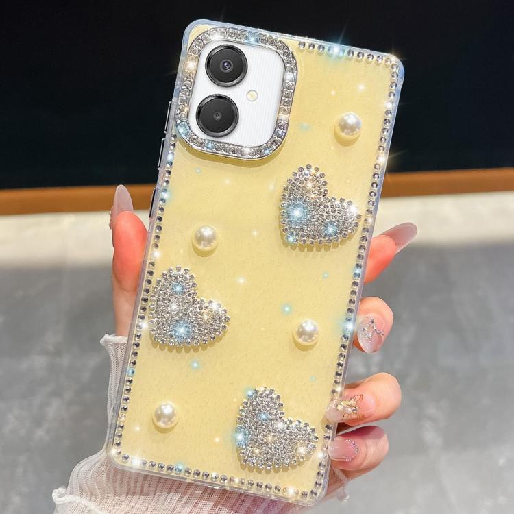 Custodia per telefono antiurto con cuore di perle e glitter di diamanti, con quattro angoli rinforzati., For Samsung Galaxy S26+ 5G, For Samsung Galaxy S26 Ultra 5G, For Samsung Galaxy S26 5G, For Samsung Galaxy A07 5G