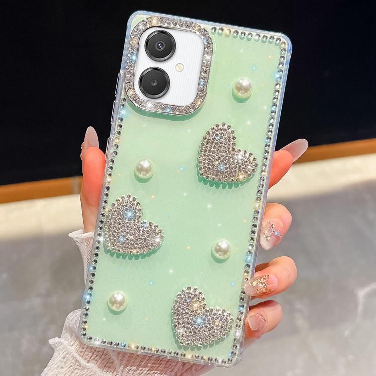 Custodia per telefono antiurto con cuore di perle e glitter di diamanti, con quattro angoli rinforzati., For Samsung Galaxy S26+ 5G, For Samsung Galaxy S26 Ultra 5G, For Samsung Galaxy S26 5G, For Samsung Galaxy A07 5G