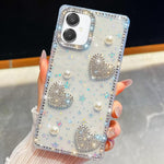 Custodia per telefono antiurto con cuore di perle e glitter di diamanti, con quattro angoli rinforzati., For Samsung Galaxy S26+ 5G, For Samsung Galaxy S26 Ultra 5G, For Samsung Galaxy S26 5G, For Samsung Galaxy A07 5G