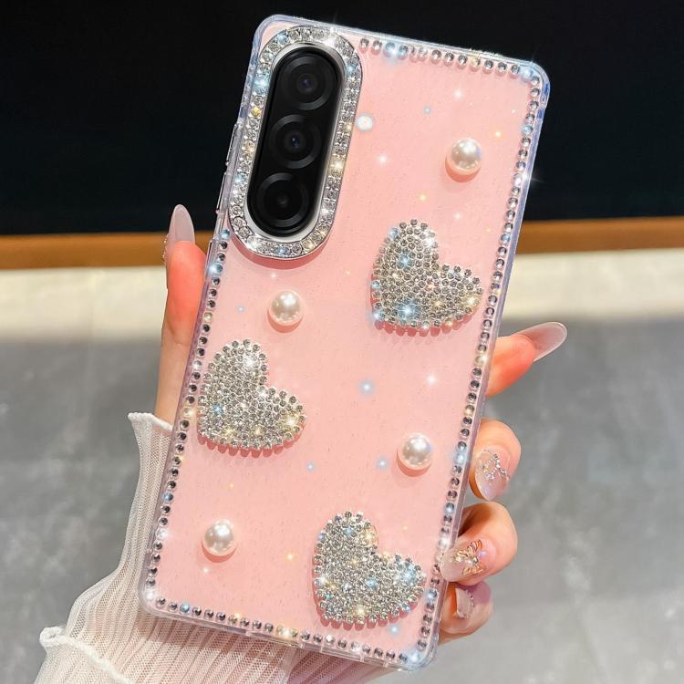 Custodia per telefono antiurto con cuore di perle e glitter di diamanti, con quattro angoli rinforzati., For Samsung Galaxy A17 5G, For Samsung Galaxy A56 5G, For Samsung Galaxy A26 5G, For Samsung Galaxy A36 5G