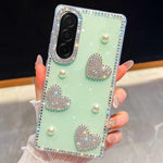 Custodia per telefono antiurto con cuore di perle e glitter di diamanti, con quattro angoli rinforzati., For Samsung Galaxy A17 5G, For Samsung Galaxy A56 5G, For Samsung Galaxy A26 5G, For Samsung Galaxy A36 5G