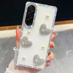 Custodia per telefono antiurto con cuore di perle e glitter di diamanti, con quattro angoli rinforzati., For Samsung Galaxy A17 5G, For Samsung Galaxy A56 5G, For Samsung Galaxy A26 5G, For Samsung Galaxy A36 5G