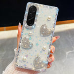 Custodia per telefono antiurto con cuore di perle e glitter di diamanti, con quattro angoli rinforzati., For Samsung Galaxy A17 5G, For Samsung Galaxy A56 5G, For Samsung Galaxy A26 5G, For Samsung Galaxy A36 5G