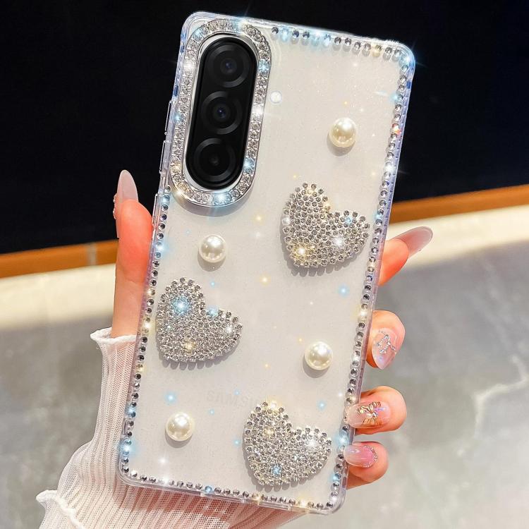 Custodia per telefono antiurto con cuore di perle e glitter di diamanti, con quattro angoli rinforzati., For Samsung Galaxy A17 5G, For Samsung Galaxy A56 5G, For Samsung Galaxy A26 5G, For Samsung Galaxy A36 5G