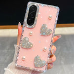 Custodia per telefono antiurto con cuore di perle e glitter di diamanti, con quattro angoli rinforzati., For Samsung Galaxy A17 5G, For Samsung Galaxy A56 5G, For Samsung Galaxy A26 5G, For Samsung Galaxy A36 5G