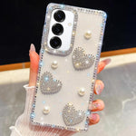 Custodia per telefono antiurto con cuore di perle e glitter di diamanti, con quattro angoli rinforzati., For Samsung Galaxy S25 5G, For Samsung Galaxy S25+ 5G, For Samsung Galaxy S25 Ultra 5G, For Samsung Galaxy A16 5G