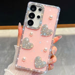 Custodia per telefono antiurto con cuore di perle e glitter di diamanti, con quattro angoli rinforzati., For Samsung Galaxy S25 5G, For Samsung Galaxy S25+ 5G, For Samsung Galaxy S25 Ultra 5G, For Samsung Galaxy A16 5G