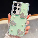 Custodia per telefono antiurto con cuore di perle e glitter di diamanti, con quattro angoli rinforzati., For Samsung Galaxy S25 5G, For Samsung Galaxy S25+ 5G, For Samsung Galaxy S25 Ultra 5G, For Samsung Galaxy A16 5G