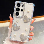 Custodia per telefono antiurto con cuore di perle e glitter di diamanti, con quattro angoli rinforzati., For Samsung Galaxy S25 5G, For Samsung Galaxy S25+ 5G, For Samsung Galaxy S25 Ultra 5G, For Samsung Galaxy A16 5G