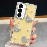 Custodia per telefono antiurto con cuore di perle e glitter di diamanti, con quattro angoli rinforzati., For Samsung Galaxy S24 FE 5G, For Samsung Galaxy A15 5G, For Samsung Galaxy A55 5G, For Samsung Galaxy A35 5G