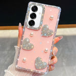 Custodia per telefono antiurto con cuore di perle e glitter di diamanti, con quattro angoli rinforzati., For Samsung Galaxy S24 FE 5G, For Samsung Galaxy A15 5G, For Samsung Galaxy A55 5G, For Samsung Galaxy A35 5G
