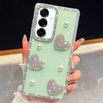 Custodia per telefono antiurto con cuore di perle e glitter di diamanti, con quattro angoli rinforzati., For Samsung Galaxy S24 FE 5G, For Samsung Galaxy A15 5G, For Samsung Galaxy A55 5G, For Samsung Galaxy A35 5G