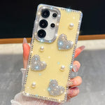 Custodia per telefono antiurto con cuore di perle e glitter di diamanti, con quattro angoli rinforzati., For Samsung Galaxy S24 Ultra 5G, For Samsung Galaxy S24+ 5G, For Samsung Galaxy S24 5G, For Samsung Galaxy S23 Ultra 5G