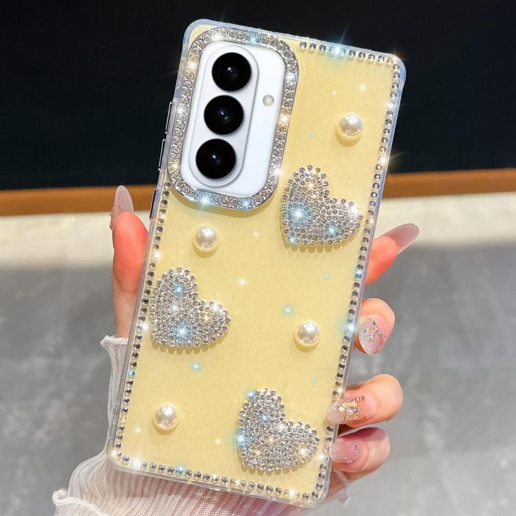 Custodia per telefono antiurto con cuore di perle e glitter di diamanti, con quattro angoli rinforzati., For Samsung Galaxy S26+ 5G, For Samsung Galaxy S26 Ultra 5G, For Samsung Galaxy S26 5G, For Samsung Galaxy A07 5G