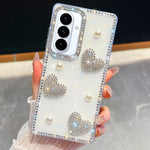 Custodia per telefono antiurto con cuore di perle e glitter di diamanti, con quattro angoli rinforzati., For Samsung Galaxy S26+ 5G, For Samsung Galaxy S26 Ultra 5G, For Samsung Galaxy S26 5G, For Samsung Galaxy A07 5G