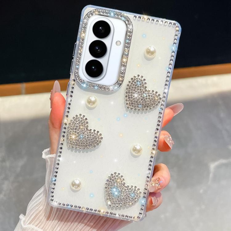 Custodia per telefono antiurto con cuore di perle e glitter di diamanti, con quattro angoli rinforzati., For Samsung Galaxy S26+ 5G, For Samsung Galaxy S26 Ultra 5G, For Samsung Galaxy S26 5G, For Samsung Galaxy A07 5G