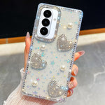Custodia per telefono antiurto con cuore di perle e glitter di diamanti, con quattro angoli rinforzati., For Samsung Galaxy S26+ 5G, For Samsung Galaxy S26 Ultra 5G, For Samsung Galaxy S26 5G, For Samsung Galaxy A07 5G