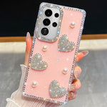 Custodia per telefono antiurto con cuore di perle e glitter di diamanti, con quattro angoli rinforzati., For Samsung Galaxy S26+ 5G, For Samsung Galaxy S26 Ultra 5G, For Samsung Galaxy S26 5G, For Samsung Galaxy A07 5G