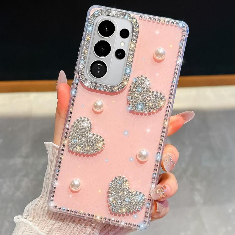 Custodia per telefono antiurto con cuore di perle e glitter di diamanti, con quattro angoli rinforzati., For Samsung Galaxy S26+ 5G, For Samsung Galaxy S26 Ultra 5G, For Samsung Galaxy S26 5G, For Samsung Galaxy A07 5G