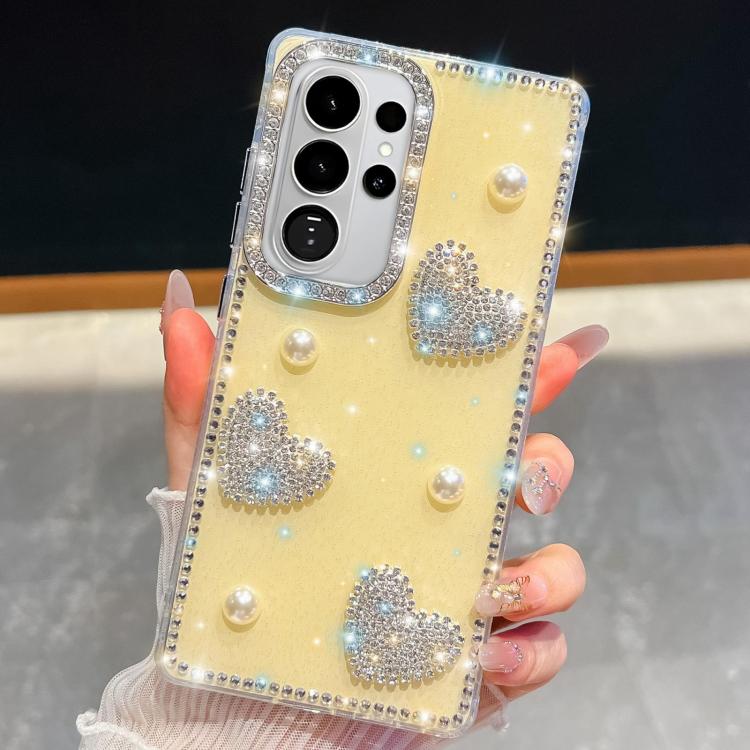 Custodia per telefono antiurto con cuore di perle e glitter di diamanti, con quattro angoli rinforzati., For Samsung Galaxy S26+ 5G, For Samsung Galaxy S26 Ultra 5G, For Samsung Galaxy S26 5G, For Samsung Galaxy A07 5G
