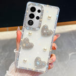 Custodia per telefono antiurto con cuore di perle e glitter di diamanti, con quattro angoli rinforzati., For Samsung Galaxy S26+ 5G, For Samsung Galaxy S26 Ultra 5G, For Samsung Galaxy S26 5G, For Samsung Galaxy A07 5G