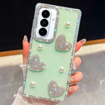 Custodia per telefono antiurto con cuore di perle e glitter di diamanti, con quattro angoli rinforzati., For Samsung Galaxy S26+ 5G, For Samsung Galaxy S26 Ultra 5G, For Samsung Galaxy S26 5G, For Samsung Galaxy A07 5G