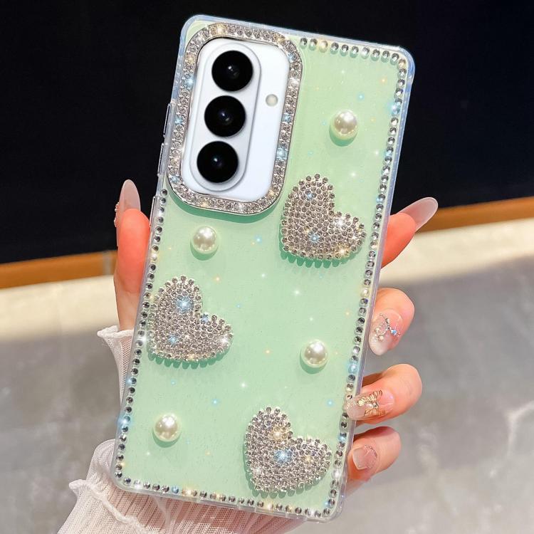 Custodia per telefono antiurto con cuore di perle e glitter di diamanti, con quattro angoli rinforzati., For Samsung Galaxy S26+ 5G, For Samsung Galaxy S26 Ultra 5G, For Samsung Galaxy S26 5G, For Samsung Galaxy A07 5G