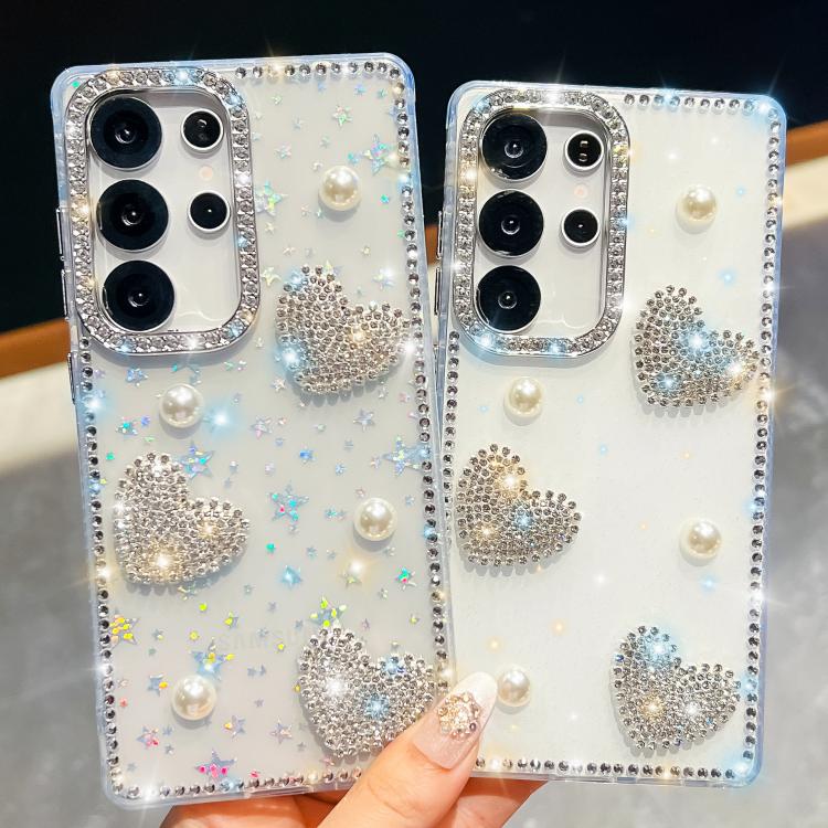 Custodia per telefono antiurto con cuore di perle e glitter di diamanti, con quattro angoli rinforzati., For Samsung Galaxy A17 5G, For Samsung Galaxy A56 5G, For Samsung Galaxy A26 5G, For Samsung Galaxy A36 5G