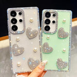 Custodia per telefono antiurto con cuore di perle e glitter di diamanti, con quattro angoli rinforzati., For Samsung Galaxy S26+ 5G, For Samsung Galaxy S26 Ultra 5G, For Samsung Galaxy S26 5G, For Samsung Galaxy A07 5G