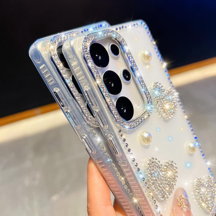 Custodia per telefono antiurto con cuore di perle e glitter di diamanti, con quattro angoli rinforzati., For Samsung Galaxy S24 FE 5G, For Samsung Galaxy A15 5G, For Samsung Galaxy A55 5G, For Samsung Galaxy A35 5G
