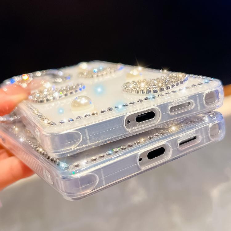 Custodia per telefono antiurto con cuore di perle e glitter di diamanti, con quattro angoli rinforzati., For Samsung Galaxy S26+ 5G, For Samsung Galaxy S26 Ultra 5G, For Samsung Galaxy S26 5G, For Samsung Galaxy A07 5G