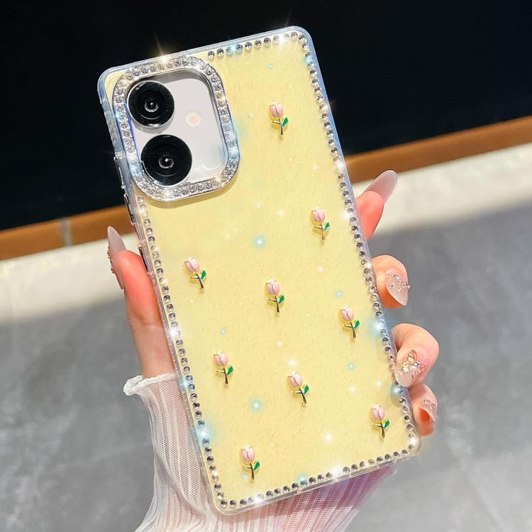 Custodia per telefono antiurto a quattro angoli con tulipani 3D glitterati e strass, For Samsung Galaxy A07 5G, For Samsung Galaxy A17 5G, For Samsung Galaxy A56 5G, For Samsung Galaxy A26 5G