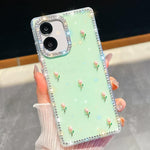 Custodia per telefono antiurto a quattro angoli con tulipani 3D glitterati e strass, For Samsung Galaxy A07 5G, For Samsung Galaxy A17 5G, For Samsung Galaxy A56 5G, For Samsung Galaxy A26 5G