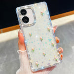 Custodia per telefono antiurto a quattro angoli con tulipani 3D glitterati e strass, For Samsung Galaxy A07 5G, For Samsung Galaxy A17 5G, For Samsung Galaxy A56 5G, For Samsung Galaxy A26 5G