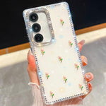 Custodia per telefono antiurto a quattro angoli con tulipani 3D glitterati e strass, For Samsung Galaxy A16 5G, For Samsung Galaxy S24 FE 5G, For Samsung Galaxy A15 5G, For Samsung Galaxy A55 5G