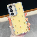 Custodia per telefono antiurto a quattro angoli con tulipani 3D glitterati e strass, For Samsung Galaxy A35 5G, For Samsung Galaxy S24 Ultra 5G, For Samsung Galaxy S24+ 5G, For Samsung Galaxy S24 5G